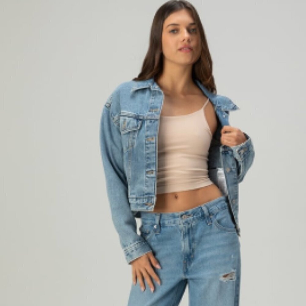 Levis Premium Free People Womens Baggy Dad Jeans Light Blue Distressed Size 24